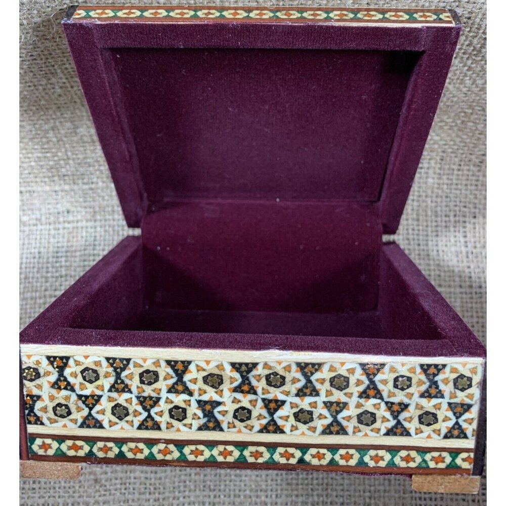 Wood Jewelry Box Birds & Flowers Painted Wooden Marquetry Gift Box - Picture 8 of 10